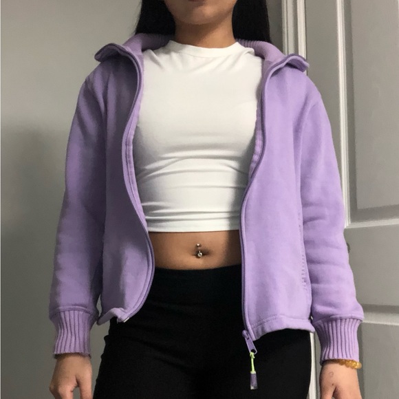 CURVES collared zip up purple hoodie (size S) - Picture 3 of 7